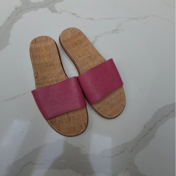 Coach Spruce Open Toe Leather Slides Sandal' In Pink - Picture 2 of 5